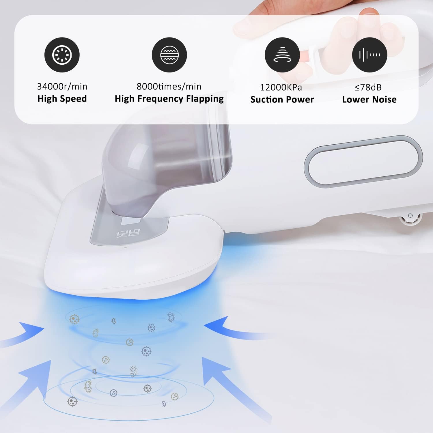 Portable Mattress Vacuum Cleaner 400W Professional Bed Vacuum Cleaner Corded High Frequency Double Beat 15Kpa Powerful Suction Handheld Vacuum for Bed Mattress Pillow Sheet Sofa Vacuum Cleaning