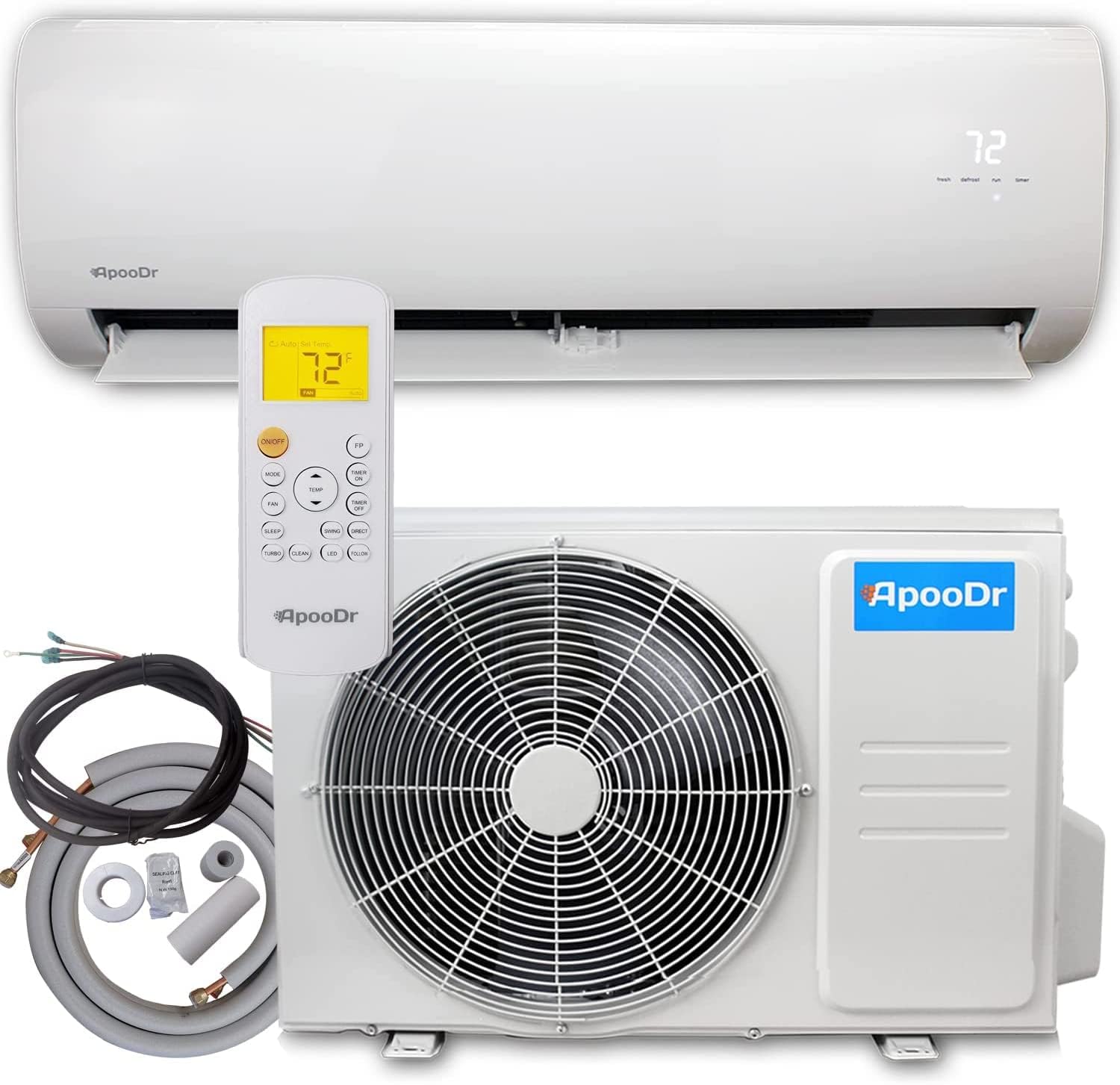 18000 BTU Mini Split Air Conditioner Ductless Inverter System 18.3 SEER2 with Heat Pump 220V 1.5 Ton,with Installation Kit