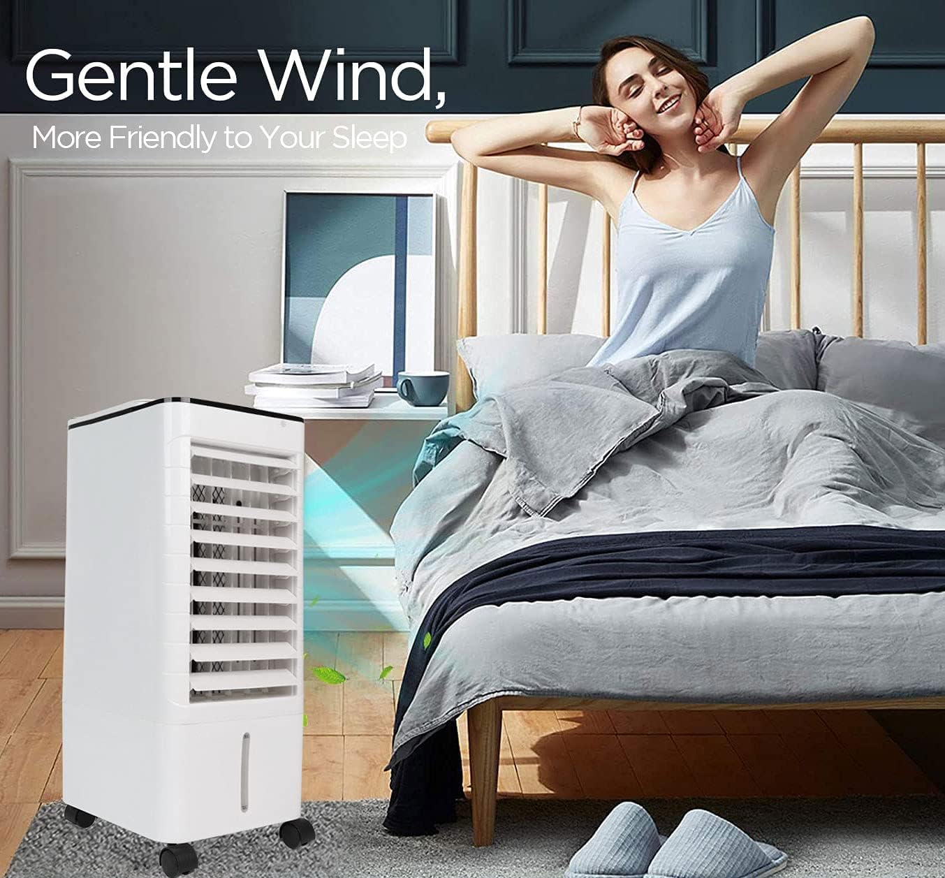 Evaporative Air Cooler, 3-IN-1 Windowless Portable Air Conditioner,Oscillation Swamp Cooler and Humidification-Includes Ice Packs-12 Hour Timer&Remote, Ideal for Home, Office, Bedroom, Kitchen