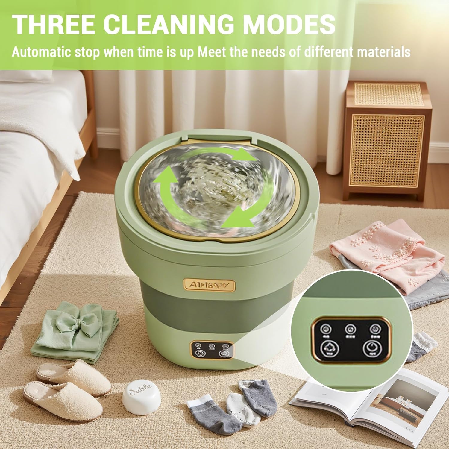 Portable Washing Machine, Mini Washer 12L Upgraded Large Capacity Foldable Washer Deep Cleaning of Underwear Small Baby Clothes Suitable for Apartments Dormitories Hotels