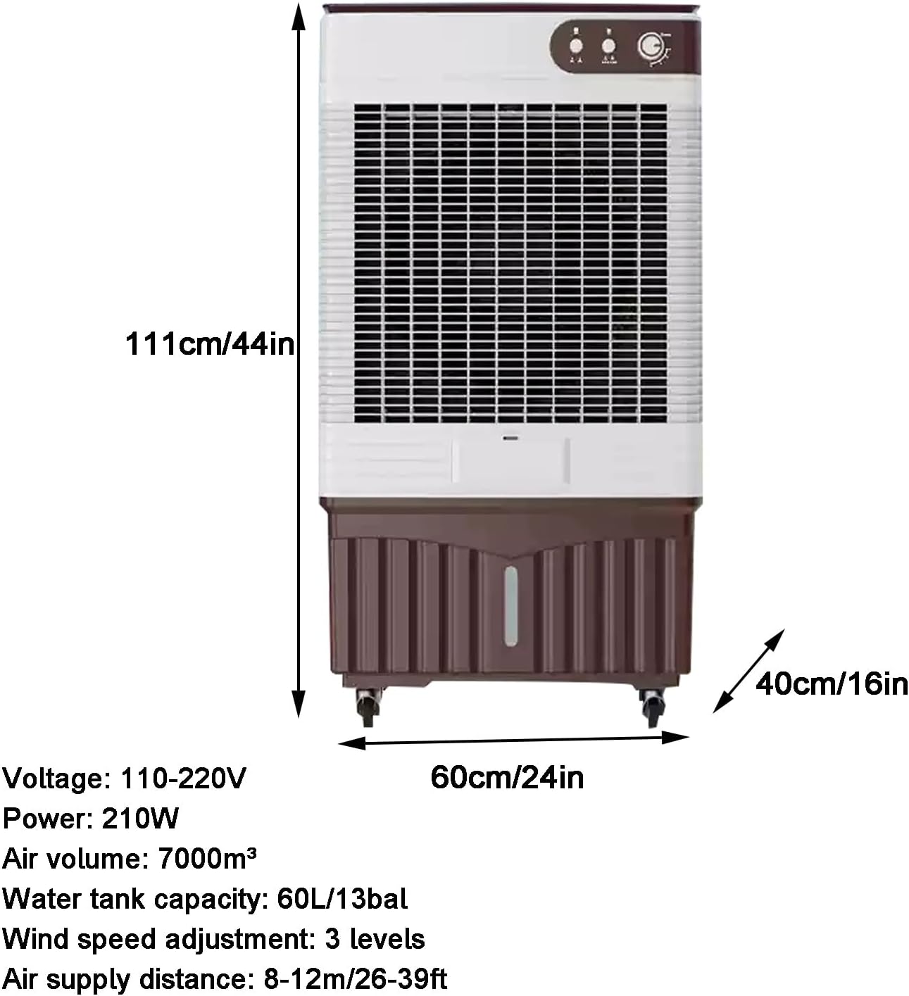 Evaporative Cooler, Portable Air Conditioners, 44in Swamp Cooler, 3 Speed Adjustment, with 60L/13bal Water Tank, for Patio, Garage, Industry