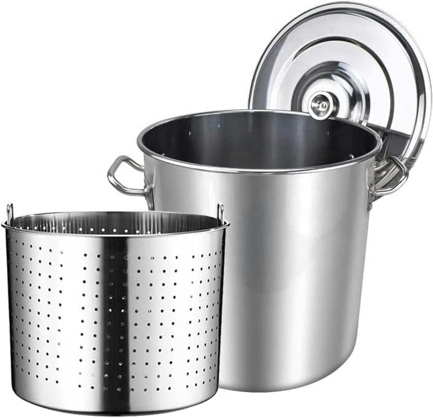 Stainless Steel Stockpot with Lid Strainer Basket, Commercial Seafood Boil, Crawfish, Crab Turkey Fryer Pot for Outdoor Home Cooking(70L/63Qt)