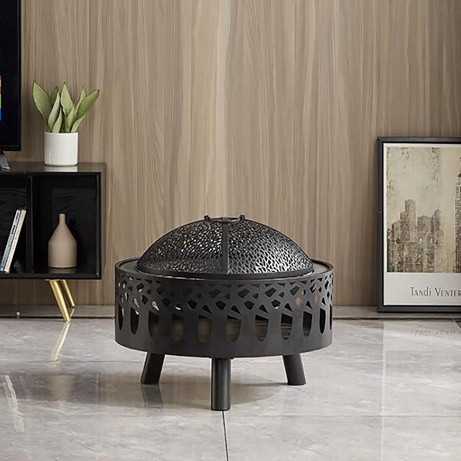 Patio Heaters Fire Pit with BBQ Grill Shelf Log Wood Charcoal Burner Brazier 58.8CM Diameter Fire Pit for Outdoor