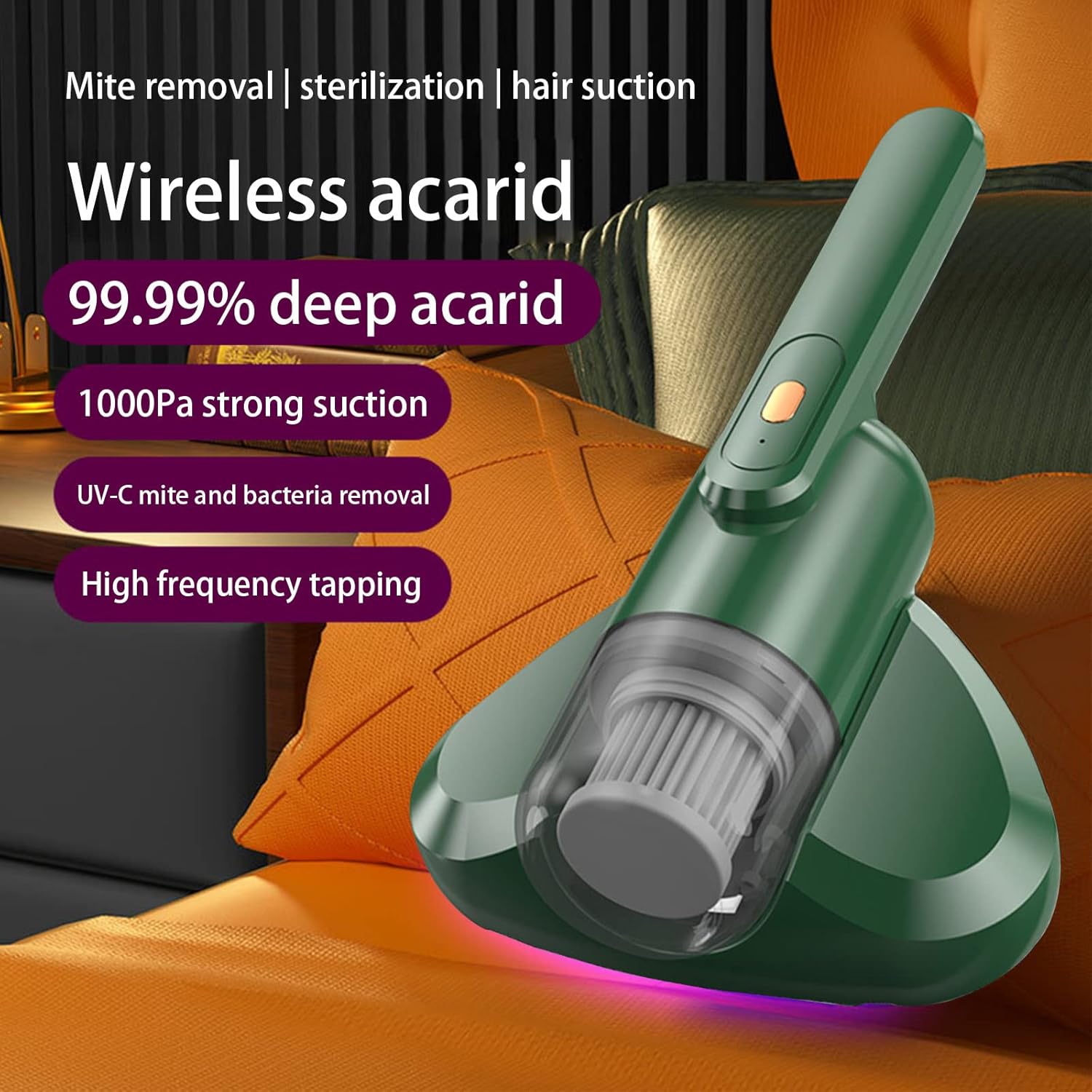 Handheld Bed Vacuum Cleaner High Power Mattress Vacuum 8,000 Per Minute Agitation, Washable Filter Great for Sofa,Mattresses,Pillows,Carpet