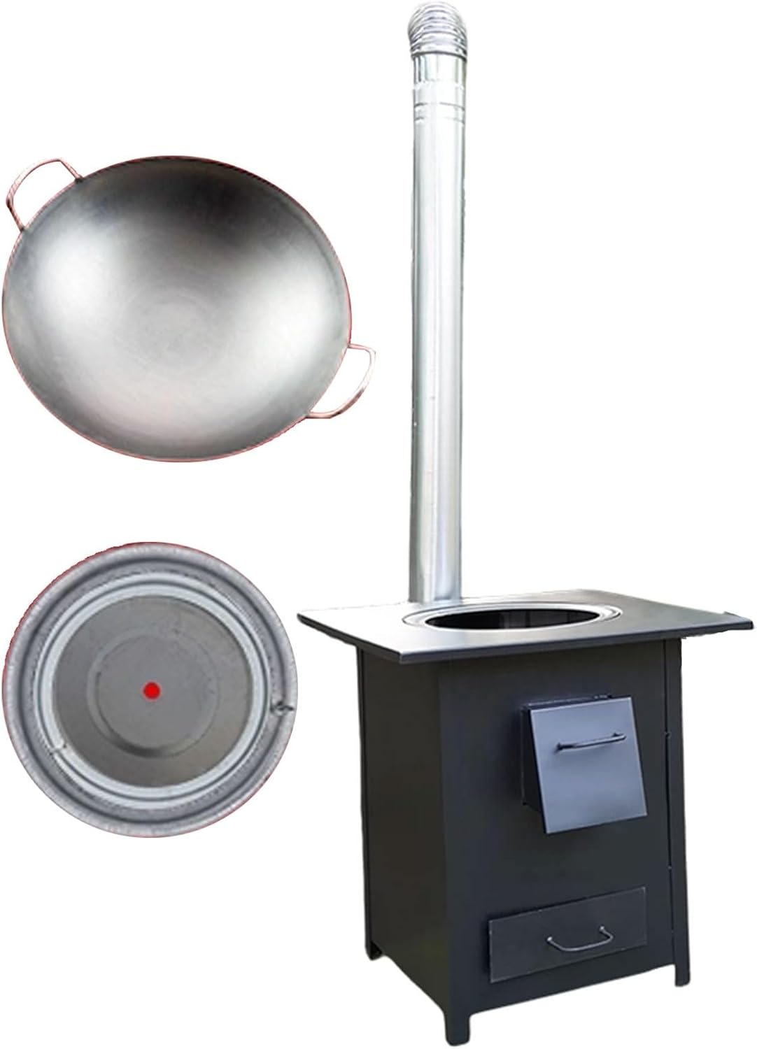 Outdoor Stove Camping Cookware Steel Plate Material Multi-purpose Stove Includes Wok and Chimney Suitable for Multiple Fuels for Heating And Daily Cooking