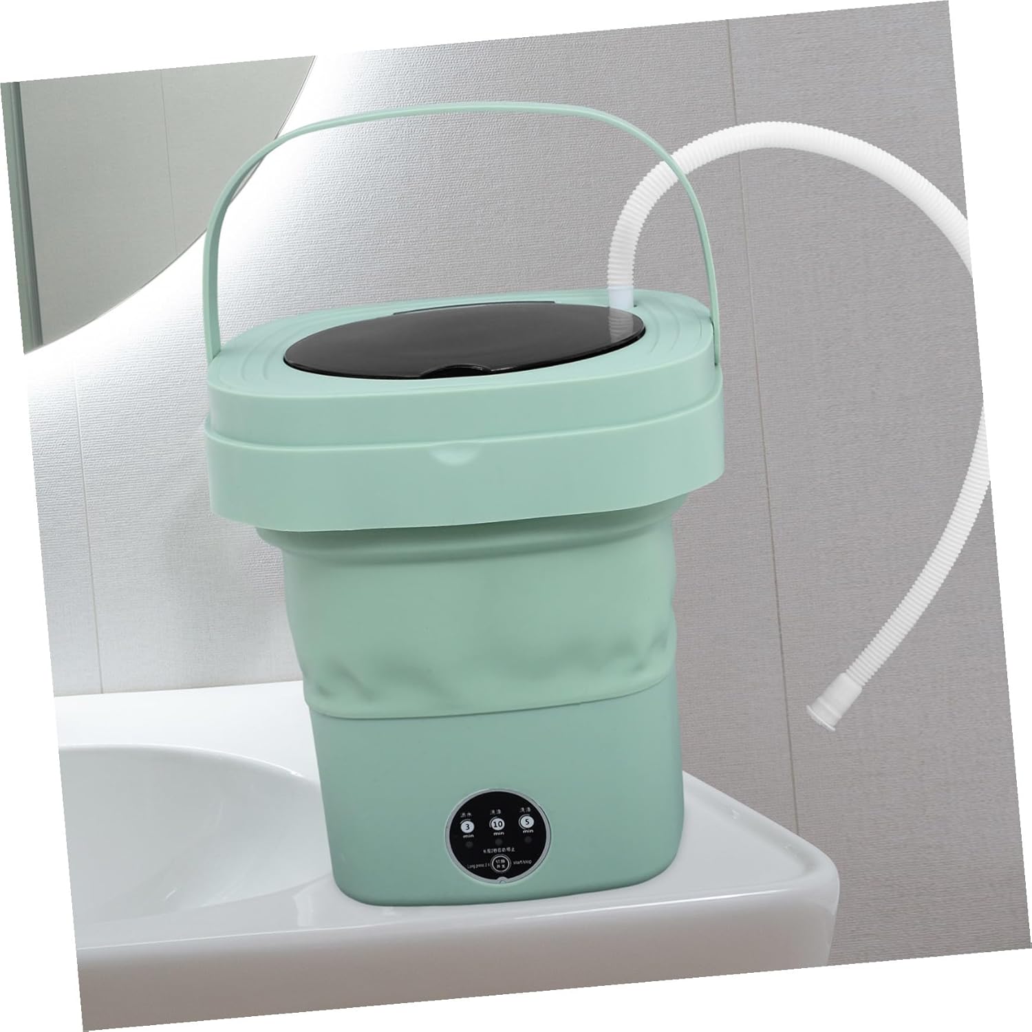 Portable Mini Collapsible Washing Machine Medium with Drain Basket and Hose Lightweight Foldable Laundry Washer for Home Dorm Rv Camping Travel US Plug Green