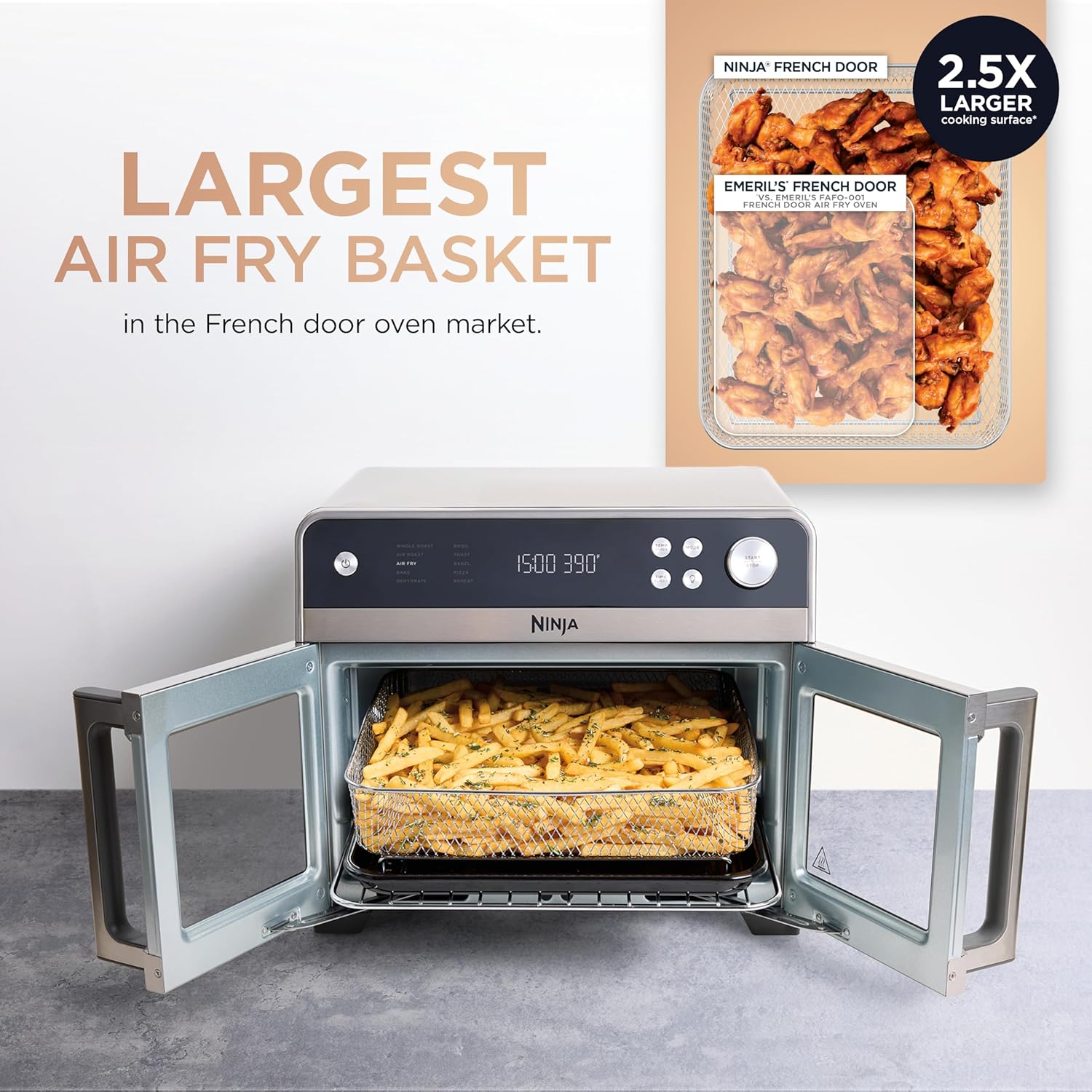 Ninja | French Door Premier | Air Fryer, Convection Oven, Toaster | 5-qt Air Fry Basket, Sheet Pan, Wire Rack, Broil Rack | PFAS-free Cooking Surface, Dishwasher-safe Accessories | FO101 (NEW)