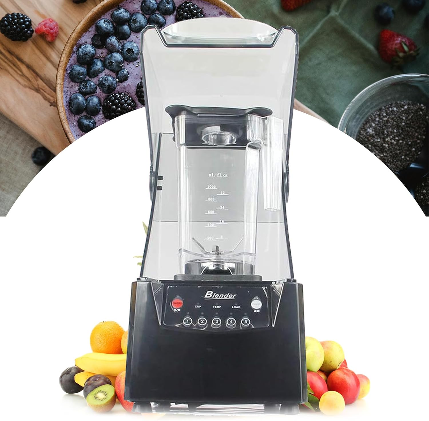 Fruit Juice Smoothie Maker for Kitchen, Smoothies Blender with Silent Cover,for 6-Blade Diamond Turbine Cutter & Self-Cleaning/Making Purees in Restaurants/Home Use