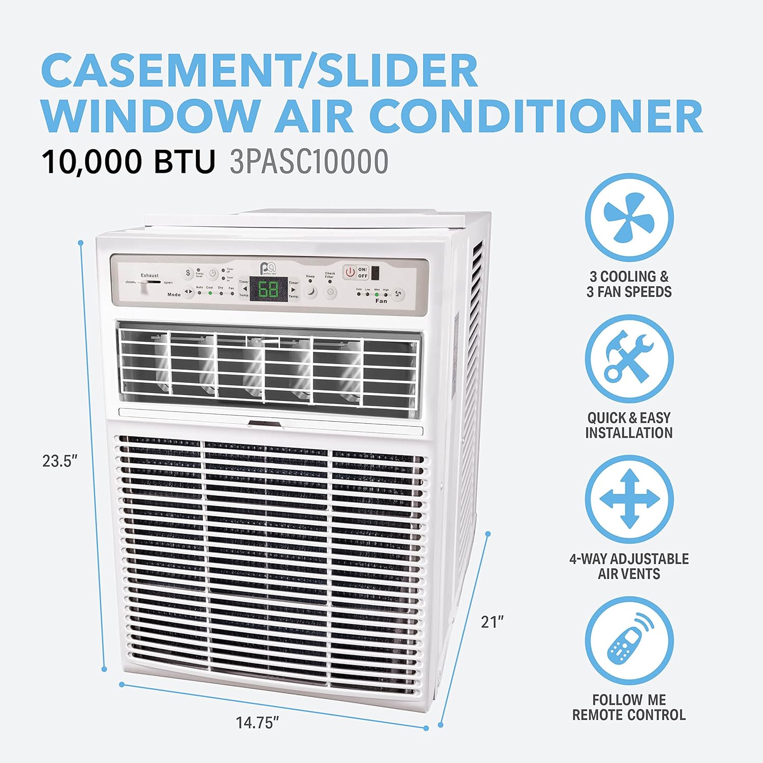 Perfect Aire 10,000 BTU Slider Air Conditioner Window A/C - Casement, 10000, Gray