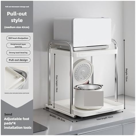 Pull-out Microwave Oven Kitchen Shelf Free Standing Spice Storage Rack Electrical Appliances Shelves 2 Layers(Almond white 42cm)