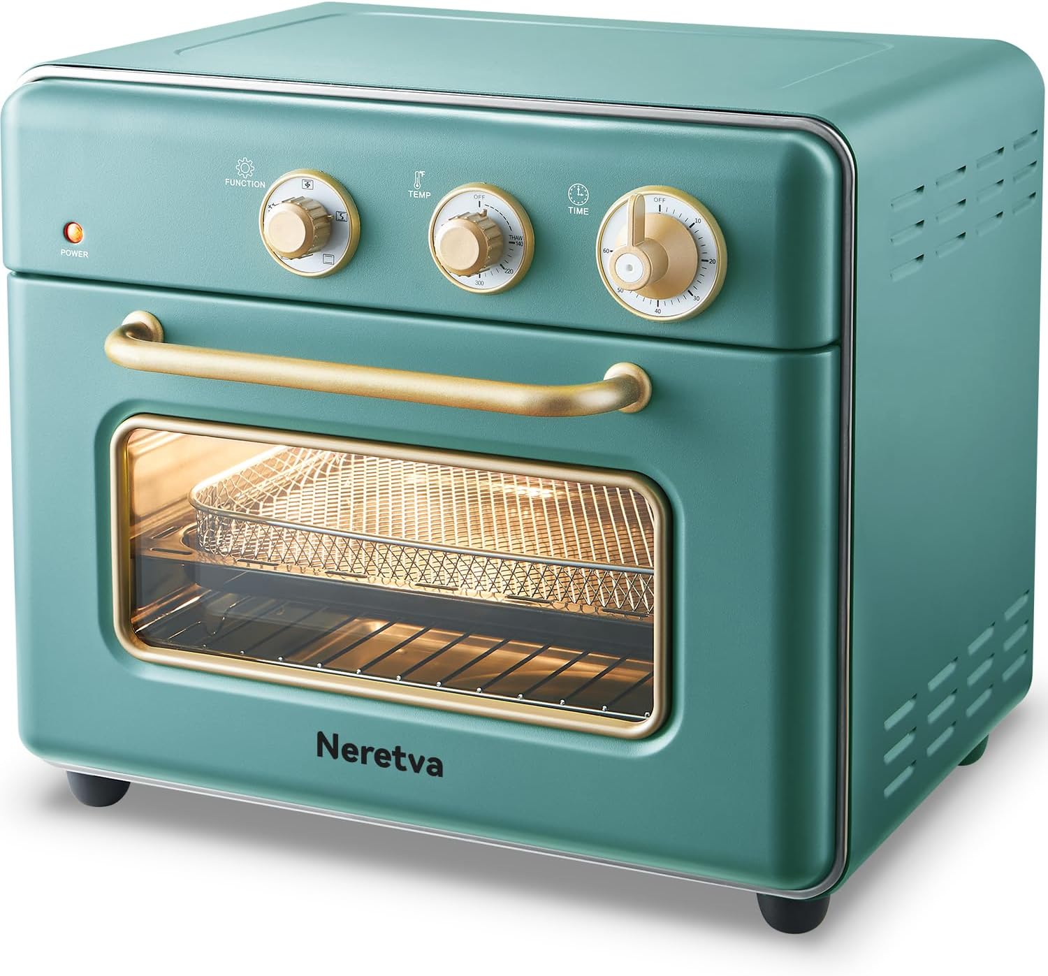 Neretva [21 QT& 6-in-1] Toaster Oven & Air Fryer, Compact Toaster Ovens Countertop with 5 Slices 1500W Rapid Heat Air Fryer Toaster Oven Combo Stainless Steel for Bake/Toast/Broil/Air Fryer/Defrost