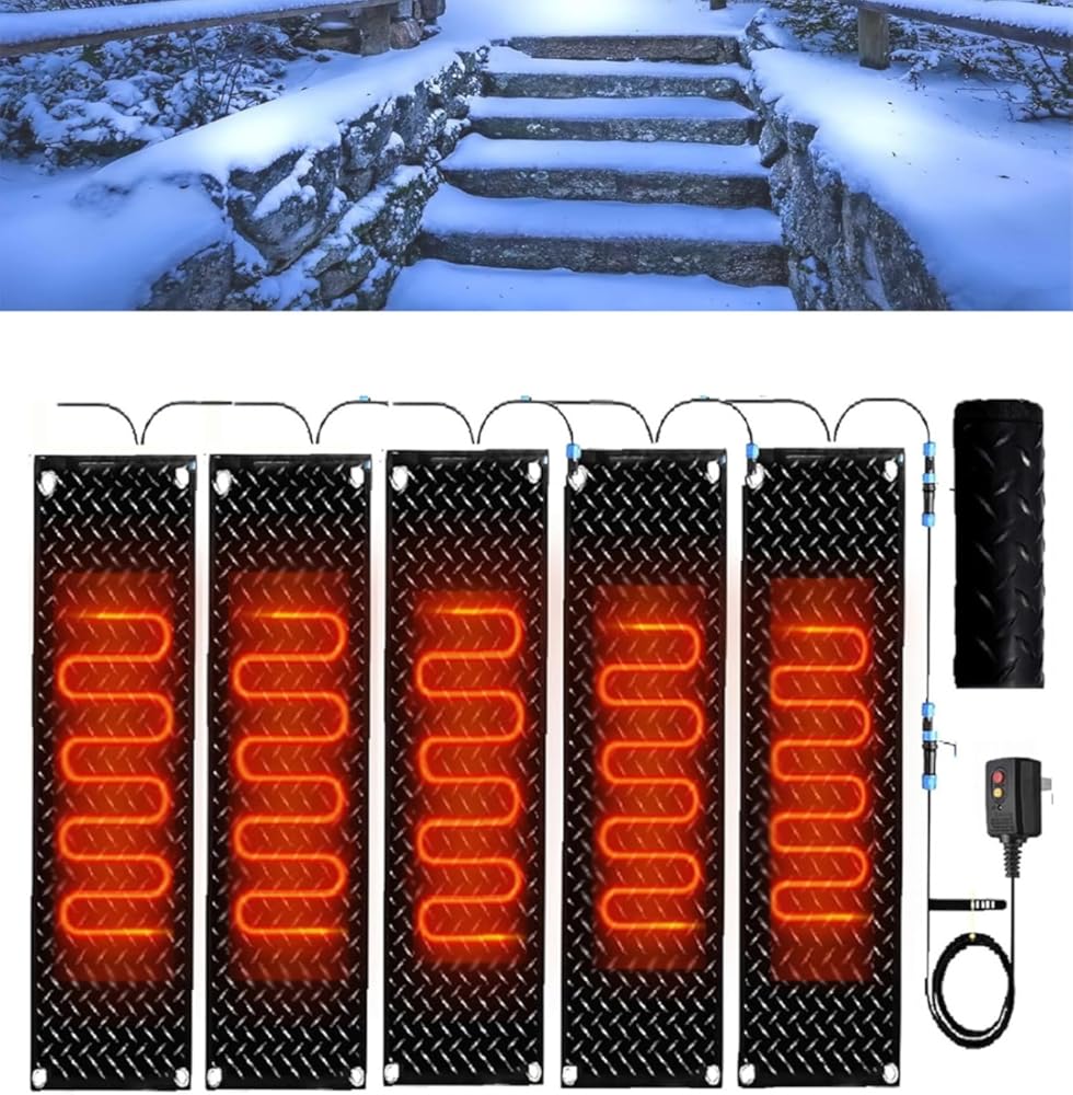 Heated Snow Melting Mats,1/2/3/4/5 pcs Non Slip Rubber Heated Mat Non-Slip Winter Removal and Ice Melt Products -Heating Entrance for Narrow Walkways Garages Use Sn(5 Pcs-12x48in/(30x120cm))