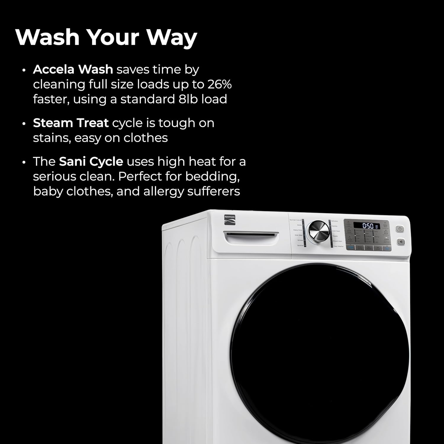 Kenmore 4.5 cu. ft. Front Load Washer with Stain Removing Steam Treatment - Reduce Laundry Time with Accela Wash - LED - ENERGY STAR Certified - White