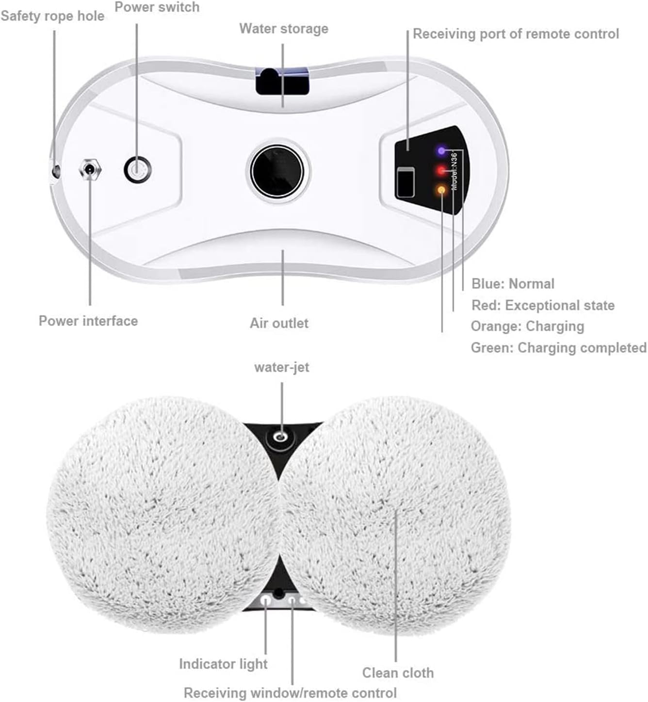 Window Cleaner Robot,Smart Window Vacuum Cleaner with Automatic Water Spray,Glass Cleaning Robot with Remote Control,for Interior/Exterior Highrise Windows