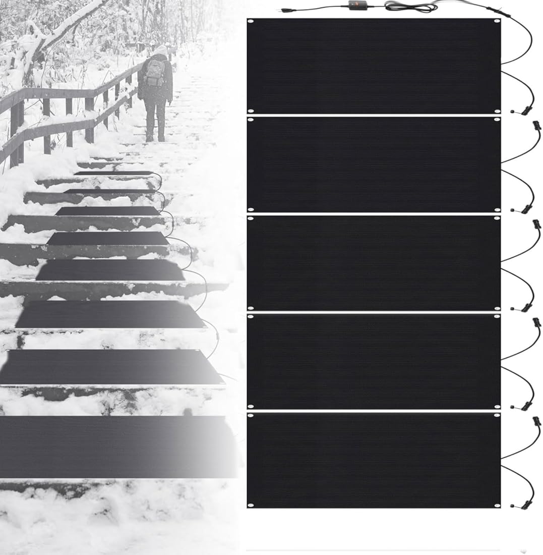 Heated Snow Melting Mats for for Winter Snow Removal, No-Slip Heating Entrance Mats w/6 Ft Cord, Heated Outdoor Mats for Walkway and Stairs, 3 in/h Speed 120V, for Winter Backyards(5 Pcs,10IN x 15IN)