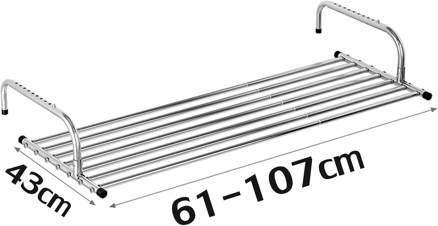 Clothes Airer Indoor Radiator Clothes Dryer Extendable Balcony Radiator Drying Rack Stainless Steel Radiator Folding Airer Foldable Laundry Drying Rail for Hanging Clothe(Silver-61)