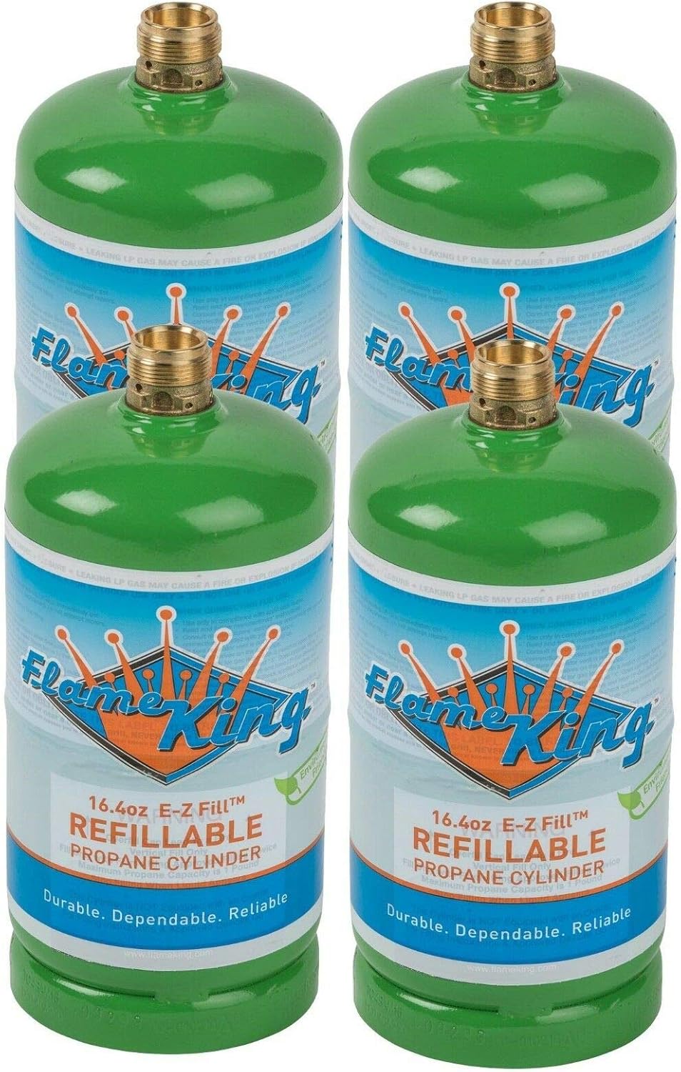 Flame King Refillable 1LB (16.4 oz) Empty Propane Cylinder Tank, Reusable, Safe & Legal Refill Option, DOT Compliant, for Camping, Backpacking and Hiking (4-Pack)