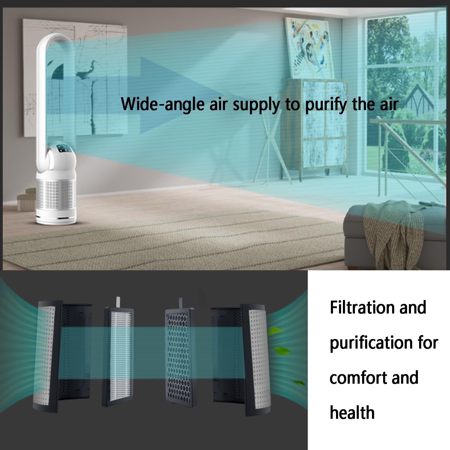 Bladeless Fan Floor Fan Home Table Fan Tower Fan Pedestal Fan Air Circulation Fan; with Remote Control + Can Be Timed; Can Be Used All Year Round (Cooling Fan)(Gold)