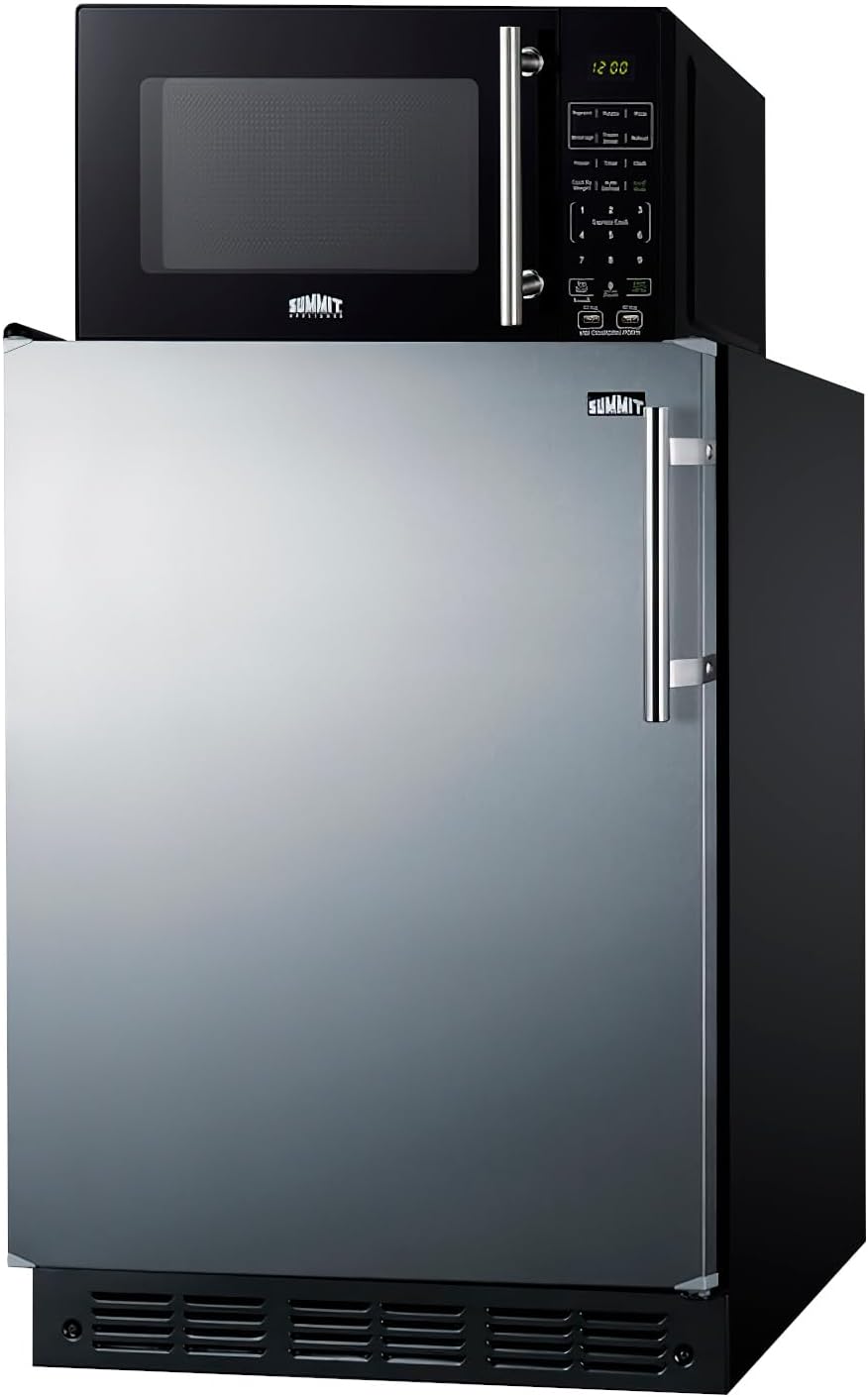 Summit Appliance MRF66BK2SSALHD Microwave/Refrigerator-Freezer Combination with Allocator; Includes CT66BK2SS Refrigerator-freezer, and SM903BSA1 Microwave; 115VAC; Cycle Defrost; One-touch Cooking