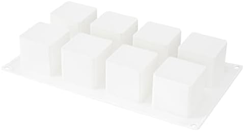 Pastry Tek 8 Cavities Square Cupcake Pans, 10 Oven-Ready Square Molds - Flexible, Freezable, White Silicone Petit Four Molds, Easy Release, For Baking - Restaurantware