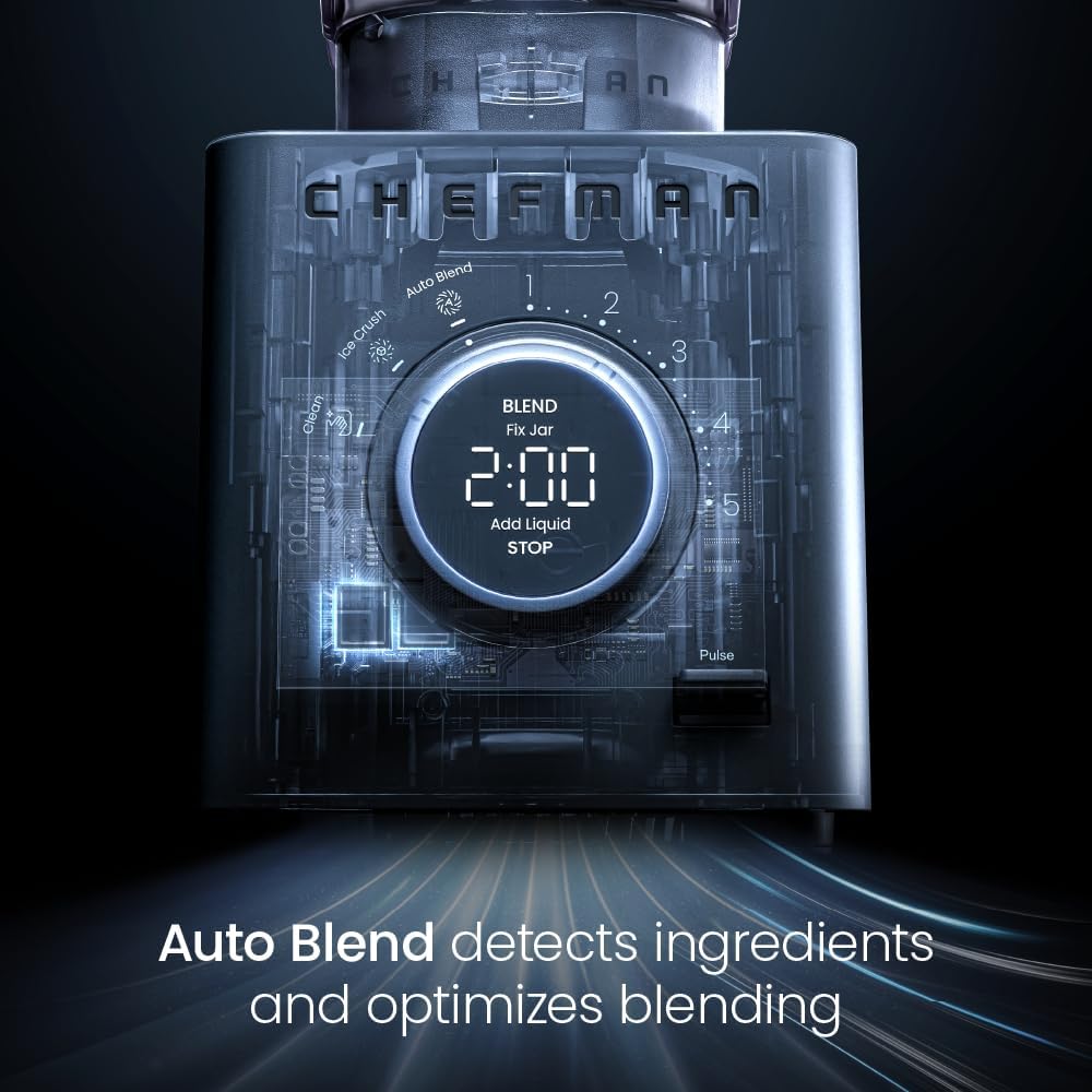 Chefman Obliterator 48 oz Countertop Blender for Smoothies, 1380W Motor to Crush Ice,Nuts & Frozen Fruit with Stainless Steel Blade Auto Blend Function, Includes Tamper & Scraper-MIDNIGHT(Pack of 1)