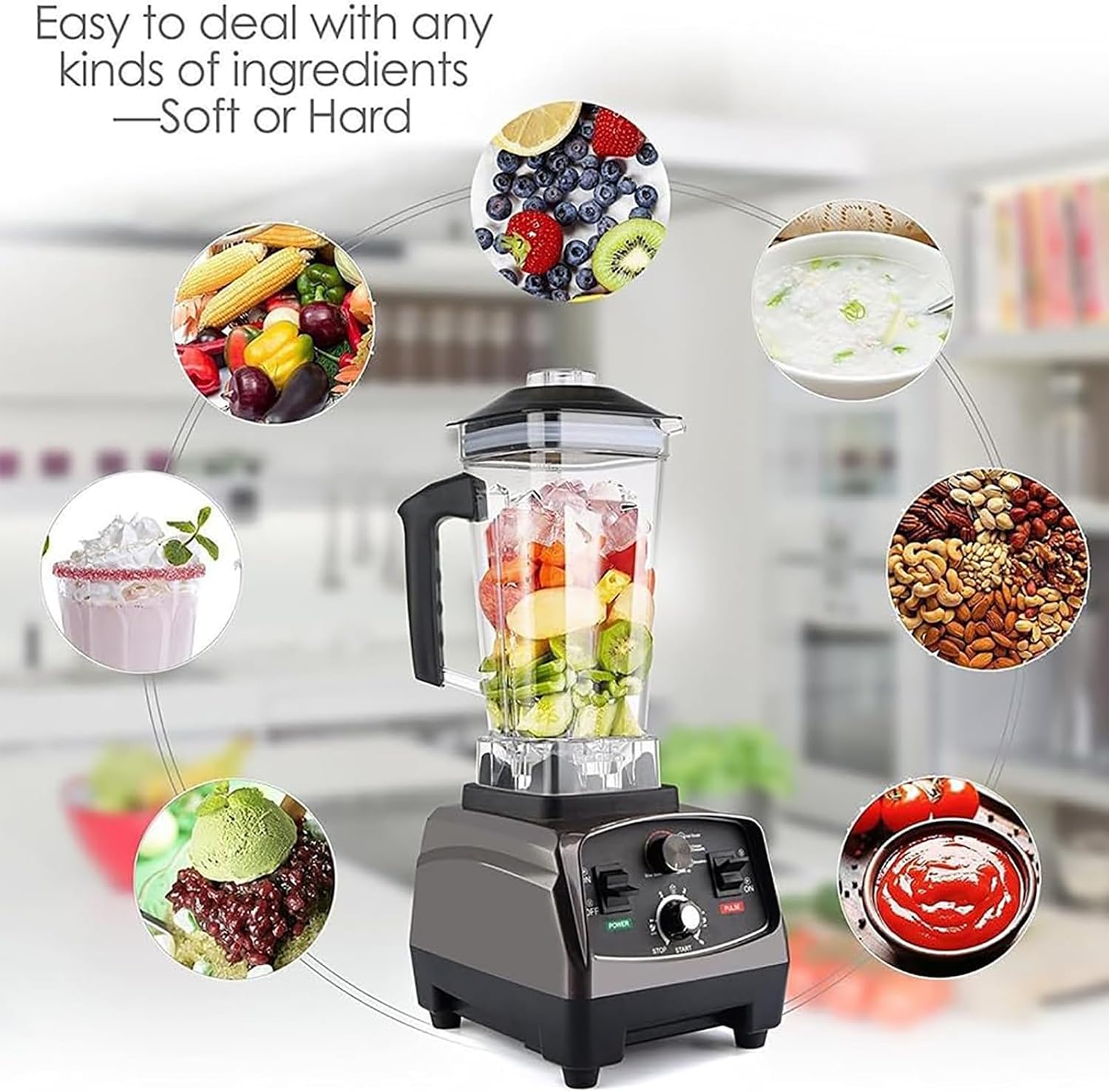 Jug Blender, 2L Electric Blender Smoothie Maker with 6-Leaf Blades and Overheat Protection, 1650W and Speed Adjustable, Smooth Blends with No Lumps, for Smoothies, Fruit Shakes, Puree