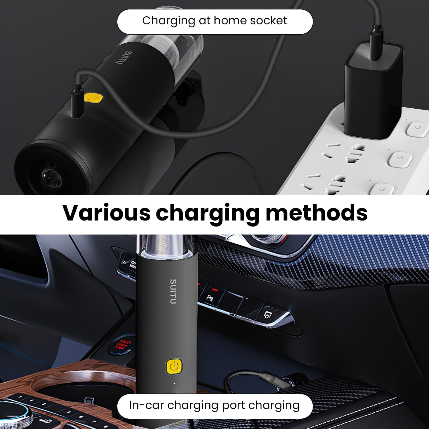 Cordless Car Vacuum Cleaner, Portable Handheld 6 in 1 High-Power Wireless Vacuum Cleaner for Home and Car, USB Fast Charging, Suitable for Cleaning in Various Scenarios-Black
