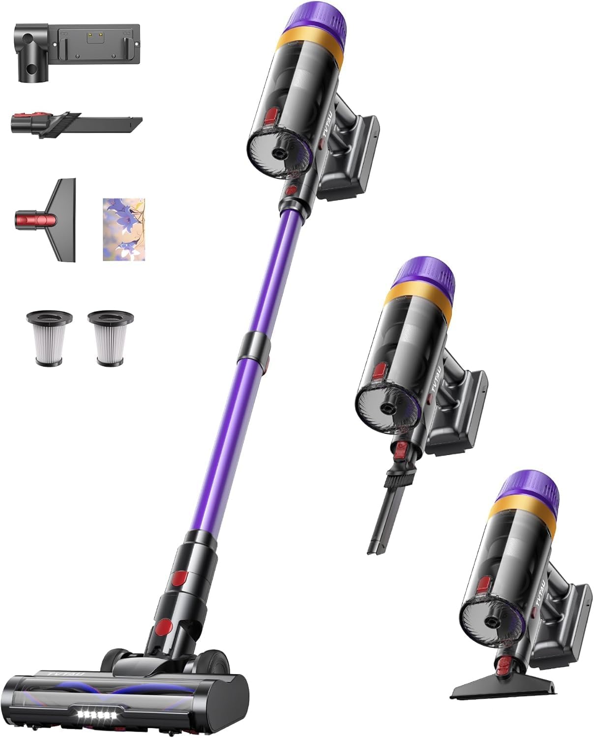 Cordless Vacuum Cleaner, Self-Standing 620W 55KPA 75Min Runtime Stick Vacuum for Home, 1.8L Dust Cup, LED Display, Anti-Tangle, 8-Stage Filtration, for Hardwood Floor Carpet Pet Hair