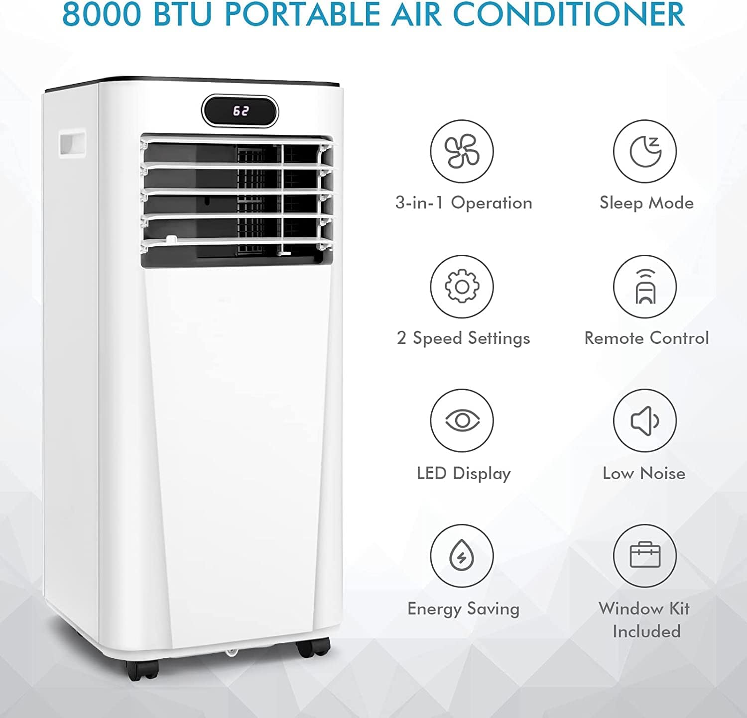 LDAILY 10000 BTU Portable Air Conditioner, 3-in-1 Air Cooler w/Fan & Dehumidifier Mode, Quiet AC Unit w/ 2 Fan Speeds & 24H Timer, 230 Sq. Ft Coverage, Remote Control (10000 BTU, White)