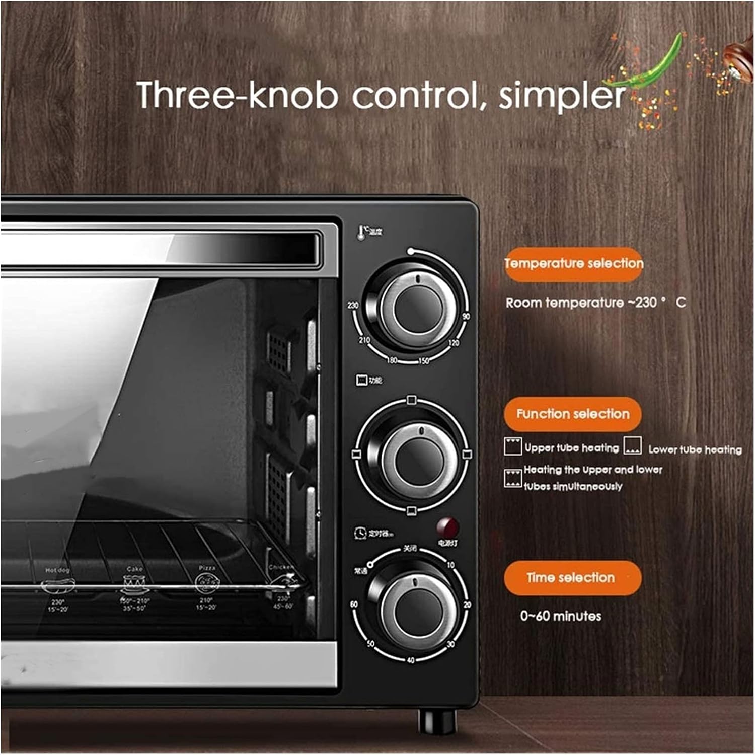 Bake Oven, Countertop Convection Toaster Oven With Upper and Lower Heat Control, Hot Air Fan For Cake, Ferment, Dehydrate Fruit, Roast, Rotisserie