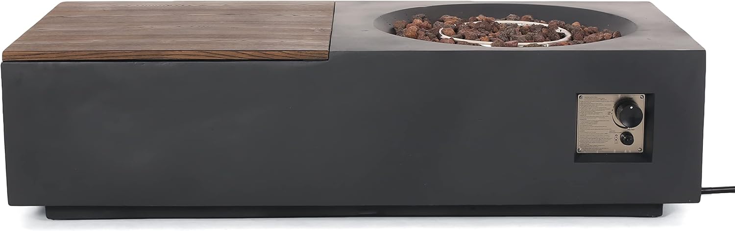 Christopher Knight Home Goliath Outdoor 50,000 BTU Rectangular Fire Pit Table (No Tank Holder) - Lightweight Concrete - Dark Gray/Natural Brown