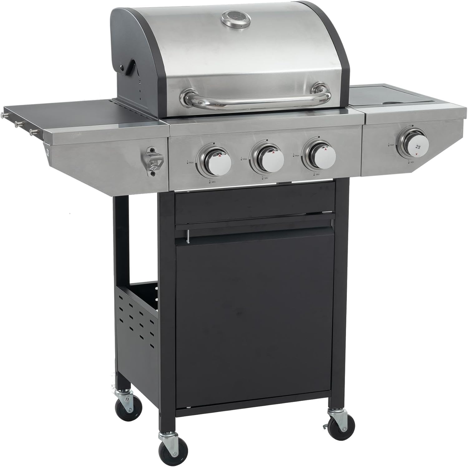 3-Burner Propane Gas Grill with Side Burner 133950 BTU Propane Grill Stainless Steel Gas Grill with Thermometer, Barbecue Grill Portable for Outdoor BBQ, Camping