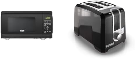 RCA RMW733-BLACK RMW733 0.7 Cu. Ft. Microwave, Black & BLACK+DECKER 2-Slice Toaster, T2569B, Extra Wide Slots, 6 Shade Settings, 850 Watts, Crub Tray, Cancel Button