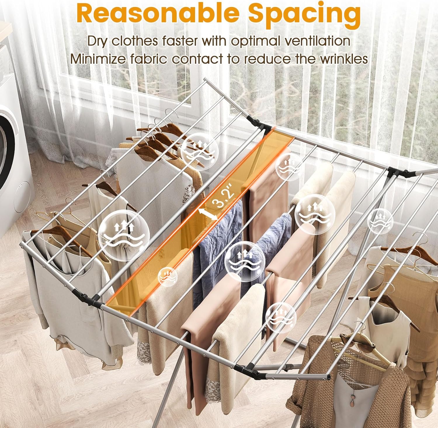 Giantex Folding Clothes Drying Rack, Freestanding Aluminum Laundry Drying Rack with 2 Side Wings, Portable Space-Saving Clothing Airer for Indoor Outdoor Use