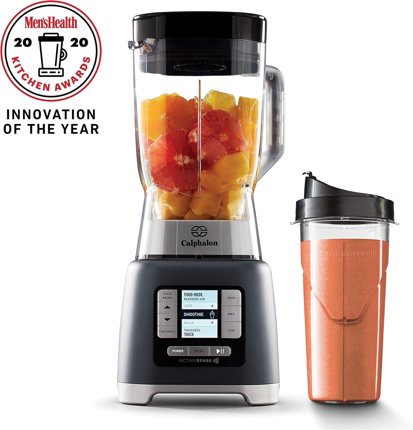 Calphalon Blender, 24-Oz Portable Blend-n-Go Smoothie Cup, ActiveSense 1200-Watt Motor, Dark Stainless Steel