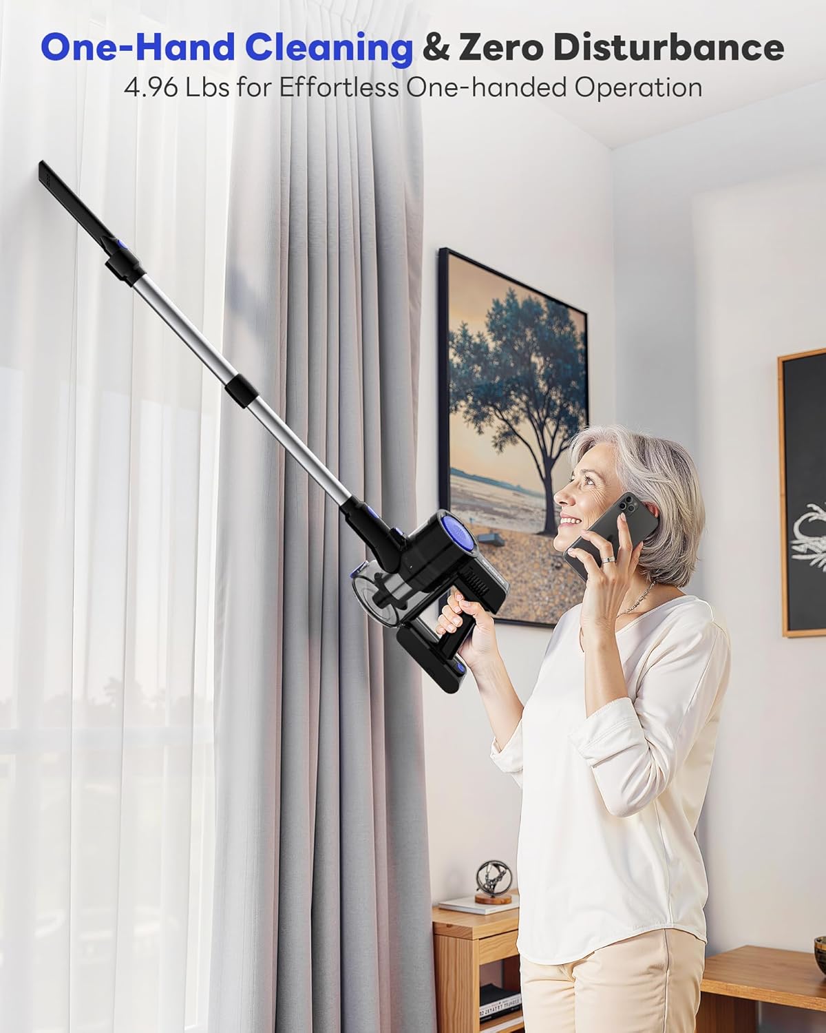 Cordless Vacuum Cleaner, 45KPA Stick Vacuum Cleaners for Home with Up to 45 Mins Runtime, 6-in-1 Rechargeable Lightweight Vacuum with Powerful Suction for Carpets, Pet Hair, Hardwood Floors