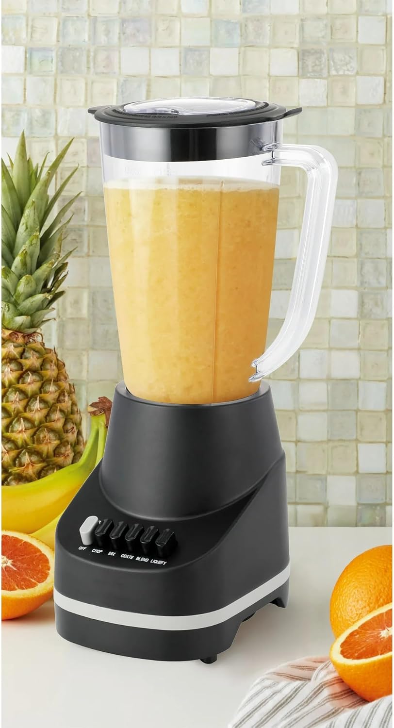 Countertop Blender, 6 Speed for Chop, Mix, Grate, Blend, Liquefy, Pulse, 48 Ounce Jar, Self Cleaning, Dishwasher Safe, 500 Watt, Black