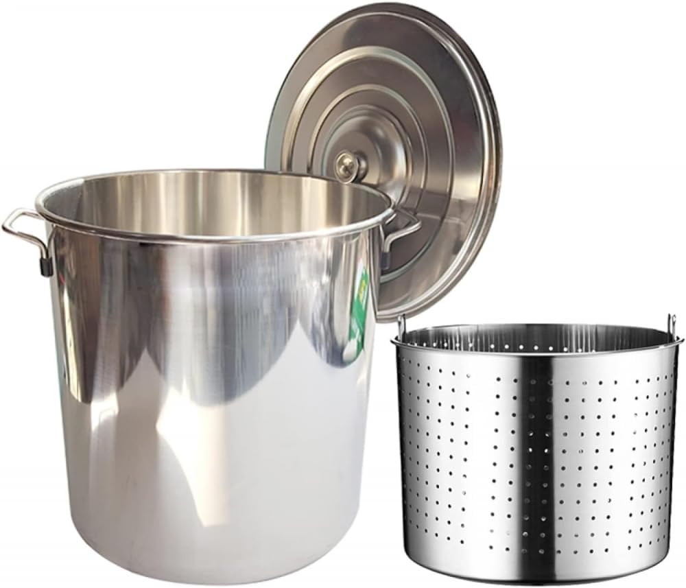 Cooking Pot, Commercial Crawfish Seafood Cooking Bucket Pot - Stainless Steel Stock Pot with Strainer and Lid - Outdoor Deep Turkey Fryer Pot,