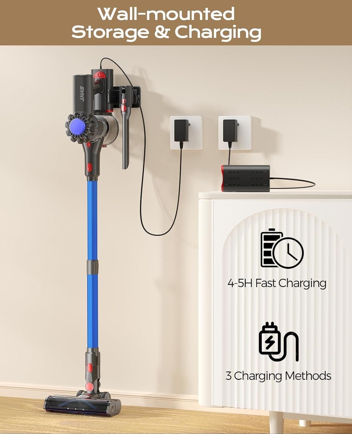 Cordless Vacuum Cleaner, 45Mins Powerful Vacuum Cleaners for Home, Lightweight Stick Vacuum Pet Hair,Hardwood Floor(Navy)