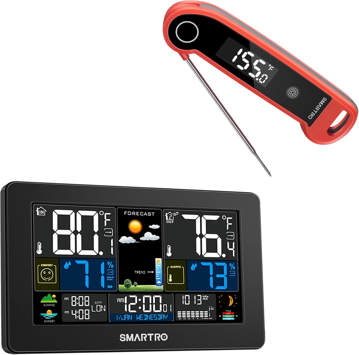 SMARTRO ST49 Instant Read Meat Thermometer and SC93 Weather Station Wireless Indoor Outdoor Thermometer Temperature Humidity Monitor