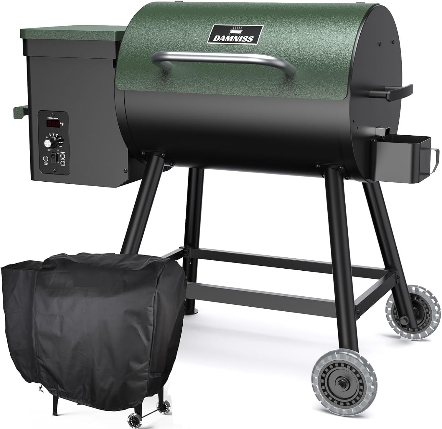 Wood Pellet Grill & Smoker 8-in-1 Pellet Grill with Automatic Temperature Control, & Rain Cover 456 Sq in Area for Backyard Camping Outdoor
