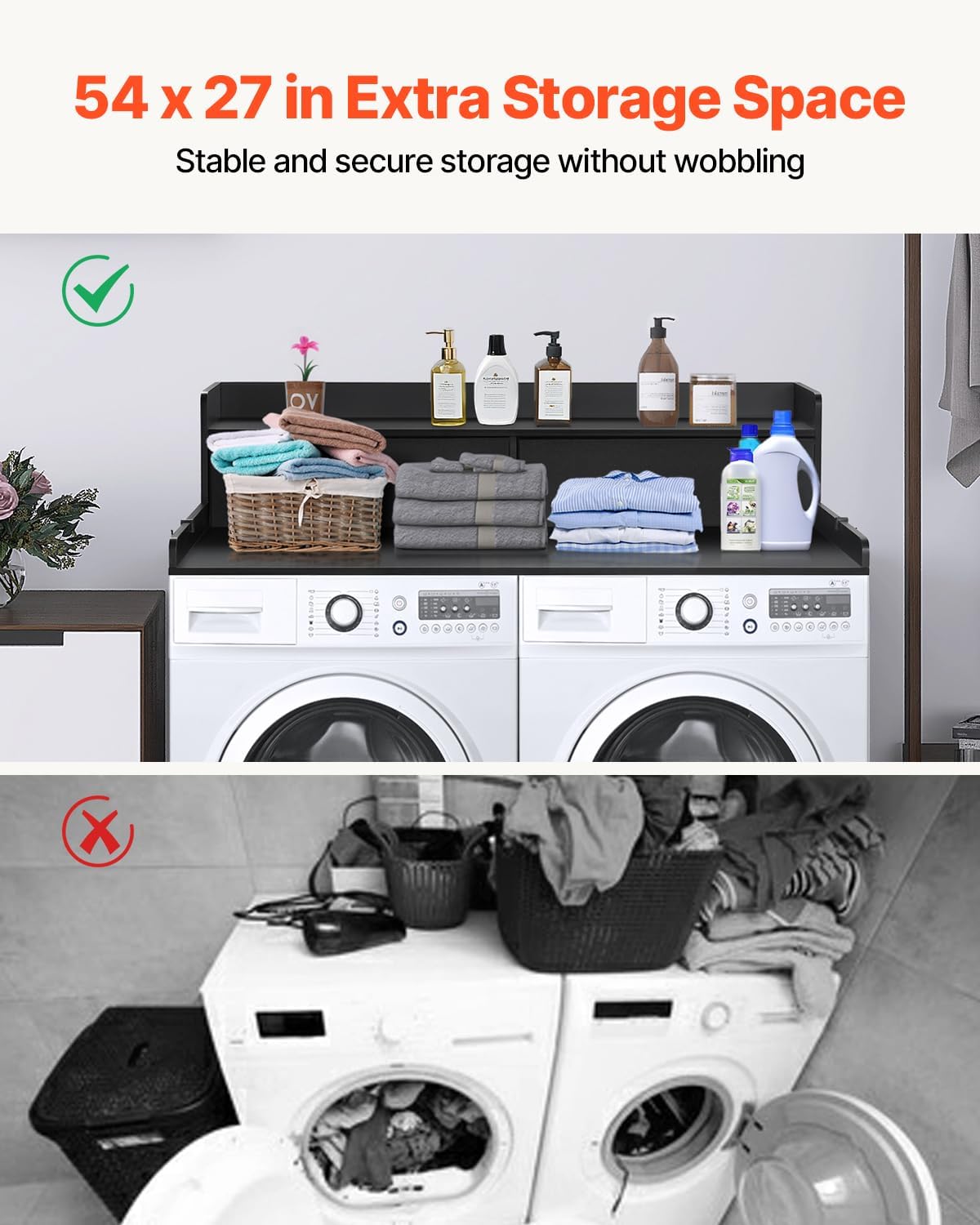 VEVOR 2 Drawers Washer Dryer Countertop with Shelf, 54