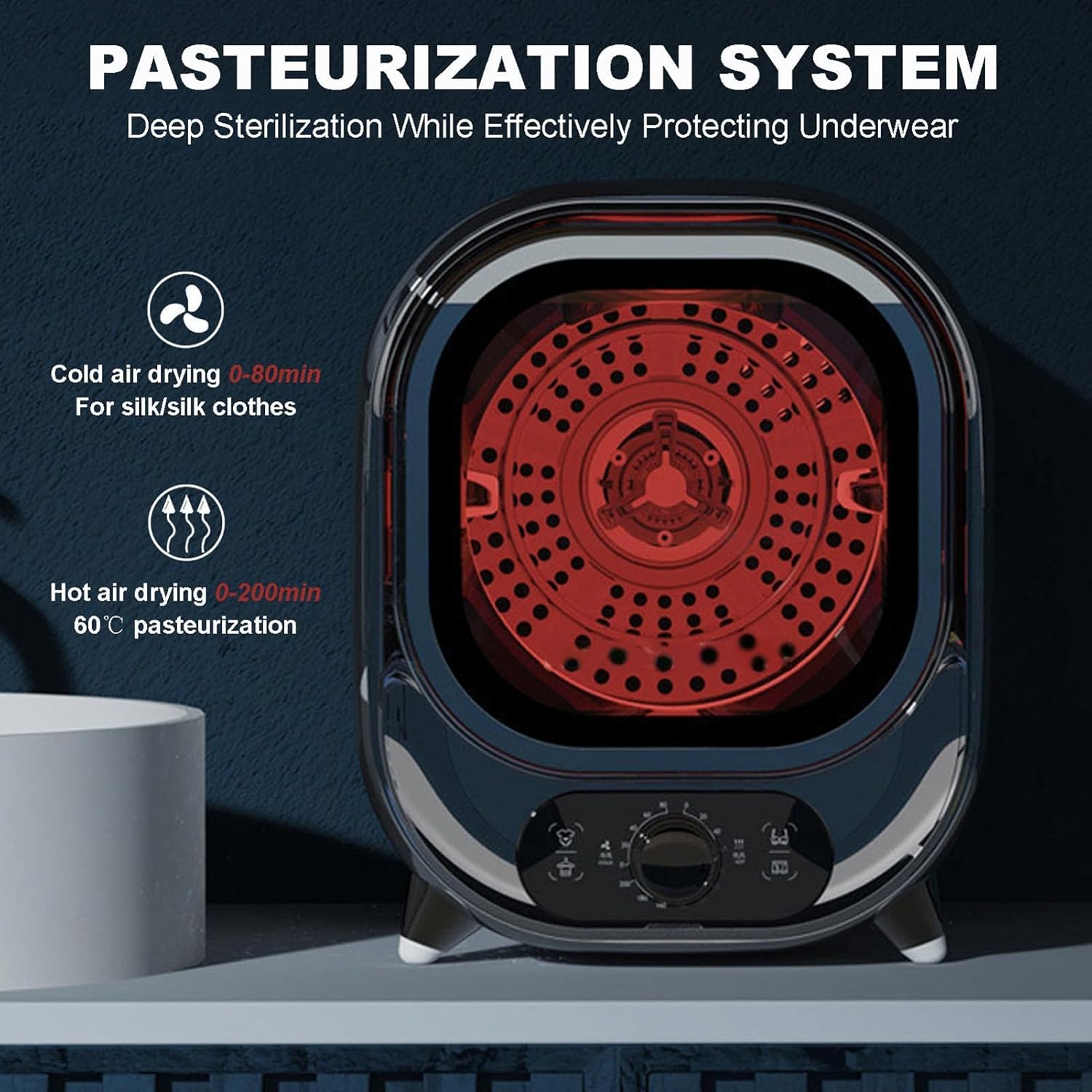 Compact Portable Tumble Dryer Condenser,with Dual Temperature Control Probe,Small Condenser Spin Dryer With 0.8kg Load Capacity,Stainless Steel Tub,for Counter Top Use for Small Spaces(C)