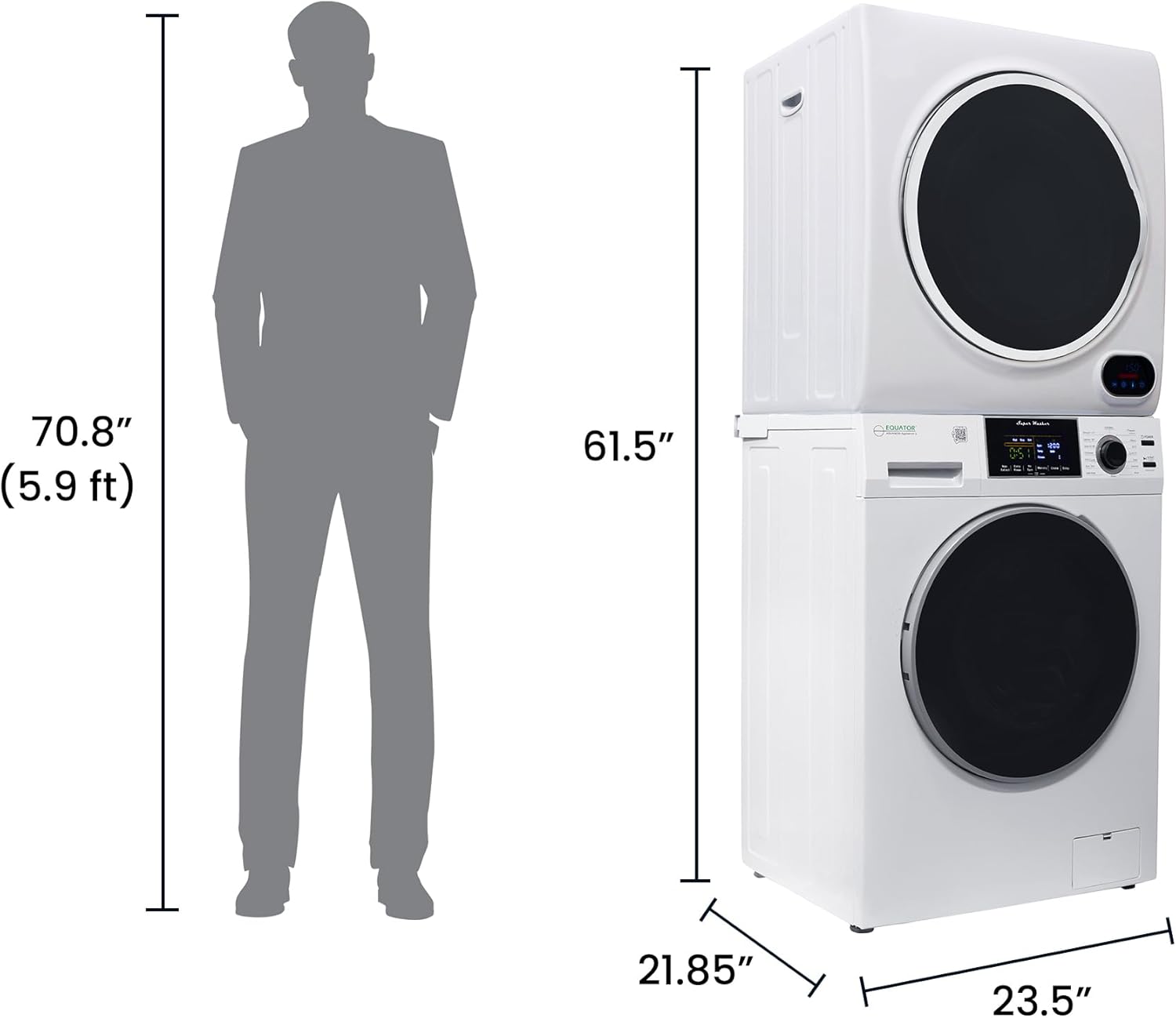 Equator Premium Stackable 15 Lbs Washer 1.62cf 110V+Vented Digi Dryer 3.5cf 110V in White