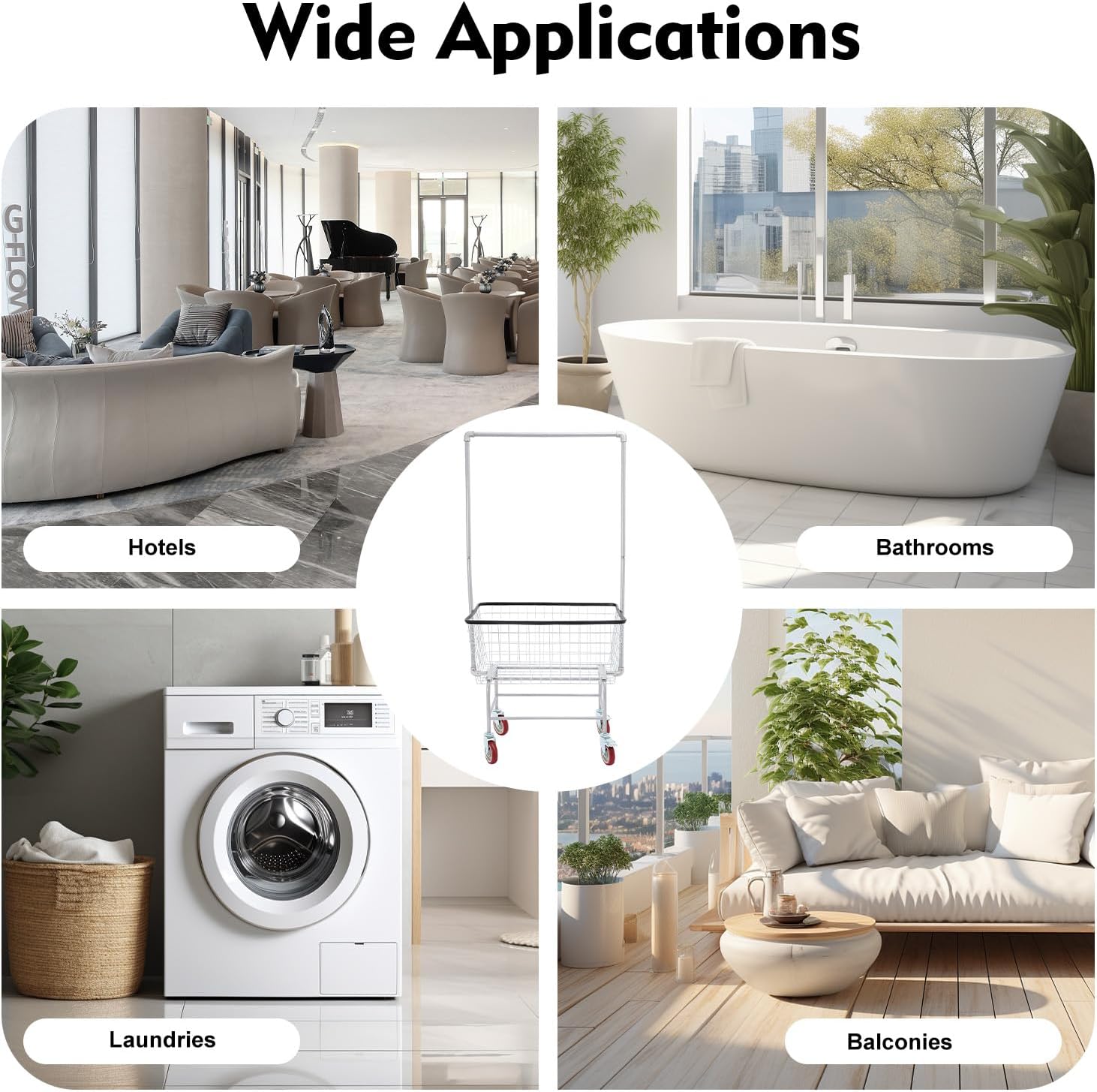 Wire Laundry Cart, Commercial Laundry Basket Cart with 5