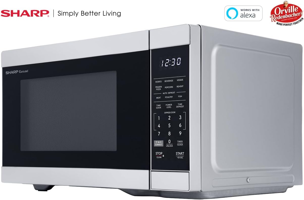 SHARP Countertop Microwave Oven Compatible with Alexa Orville Redenbacher's Certified with Removable 12.4