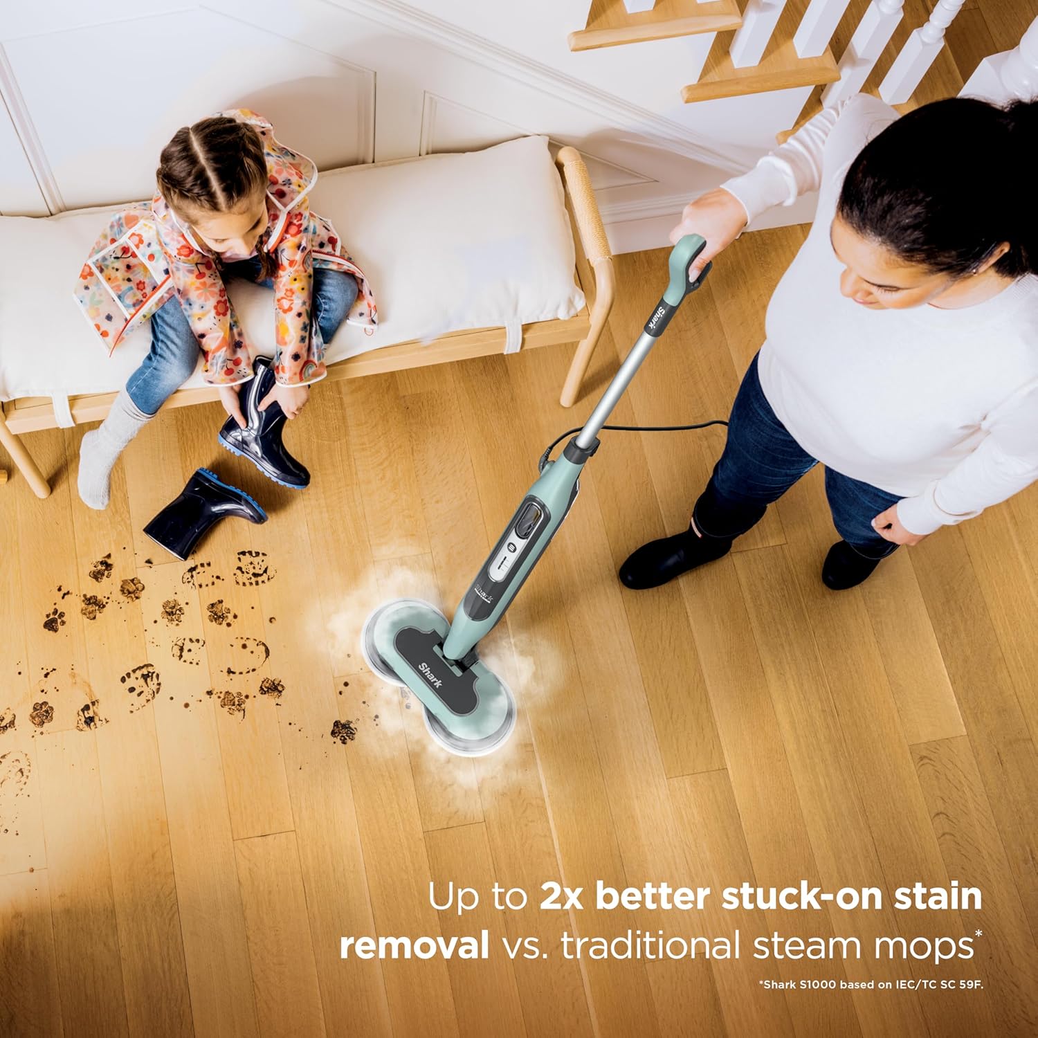 Shark Steam & Scrub Steam Mop, All-in-One Scrubbing and Sanitizing Hard Floor Cleaner, LED Headlights, 4 Dirt Grip Soft Scrub Pads Included, XL Water Tank, Swivel Steering, Hawaiian Grey, S8001