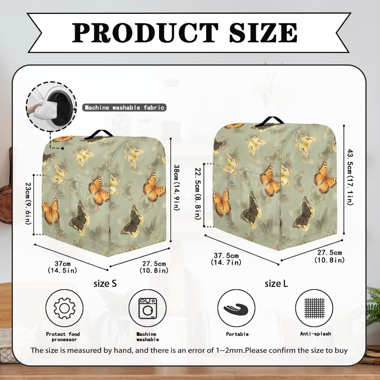Stand Mixer Dust Cover, Mixer Accessories Stand Blender Dust Cover with Storage Pockets Portable & Large Capacity Blender Dust Cover for Home Decor Green Butterfly