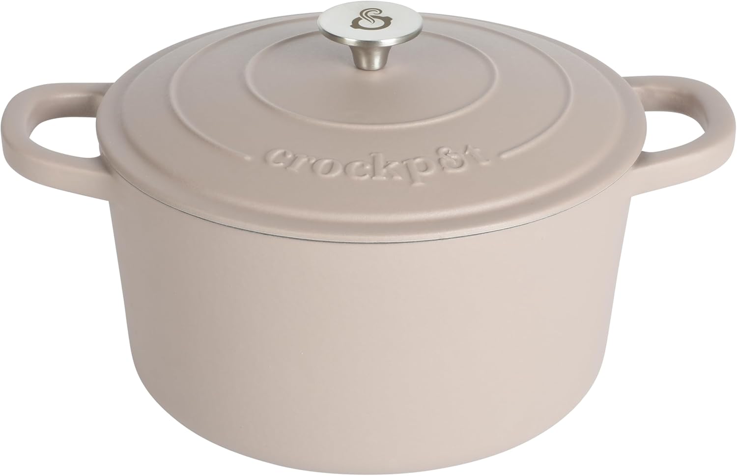 Crock Pot Artisan 7-Quart European Enameled Round Cast Iron Dutch Oven Pot With Lid - Matte Dusty Pink