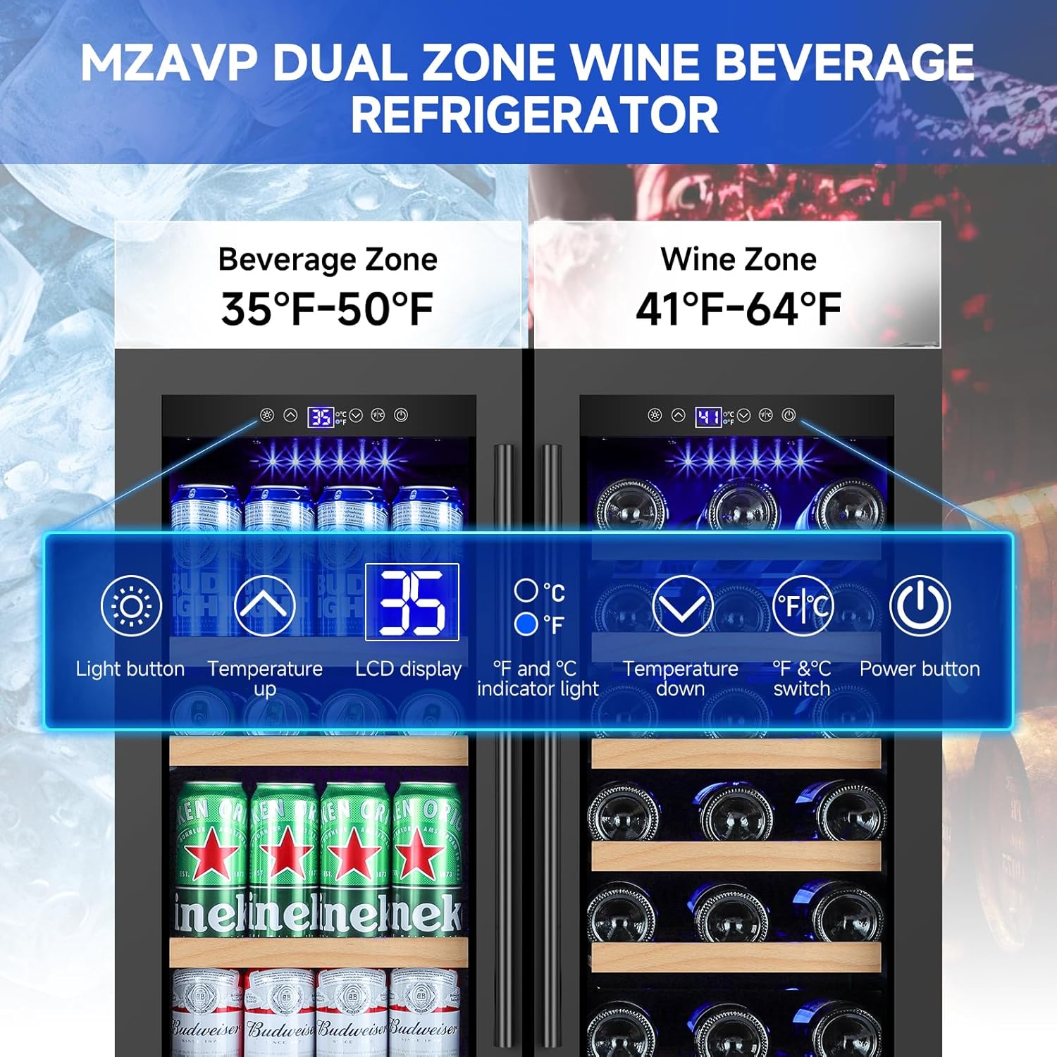 24 Inch Wine Fridge & 30 Inch Wine and Beverage Refrigerator with Upgraded Compressor, Intelligent Temperature Memory, Freestanding or Built-In Dual Zone Wine Cooler Black